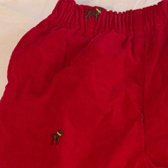 Boys Pull on Thin Red Corduroys Embroidered Brown Dog Collar Size 6 Holiday - Picture 2 of 6